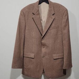 Lauren Ralph Lauren Blazer Sport Coat Men‎ Size 42L Brown Houndstooth 100% Wool